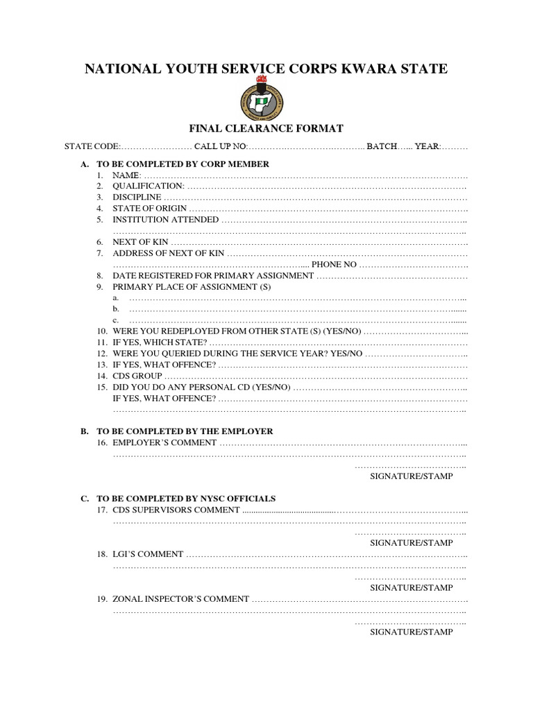 NYSC Final Clearance Format Guide | PDF | Business | Finance & Money ...