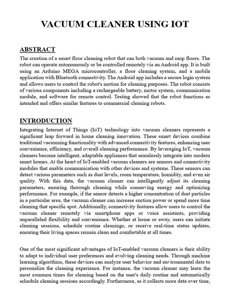 Vacuum Cleaner Using Iot Base Paper | PDF | Internet Of Things | Vacuum ...
