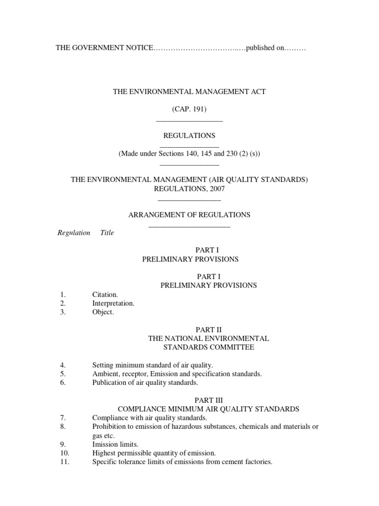 Air Quality Standards Regulations 2007 | PDF | Air Pollution | Exhaust Gas