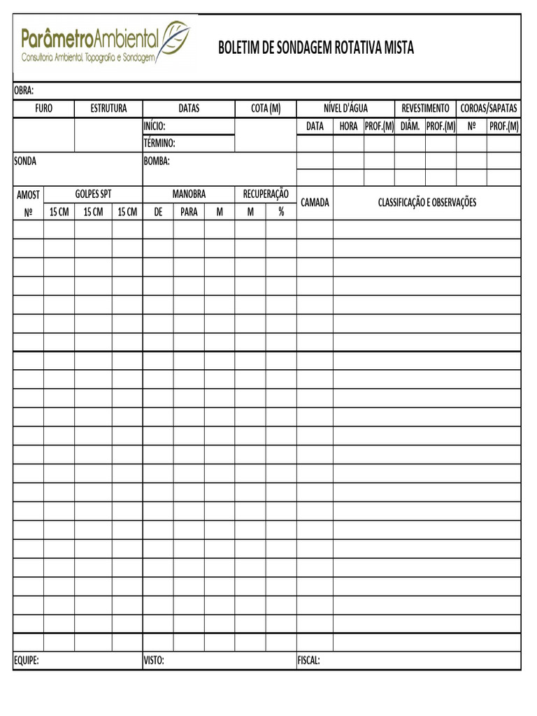 PLANILHA SONDAGEM ROTATIVA | PDF
