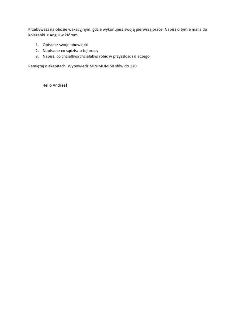 Przebywasz Na Obozie Sportowym W Anglii Przebywasz Na Obozie Wakacyjnym | PDF