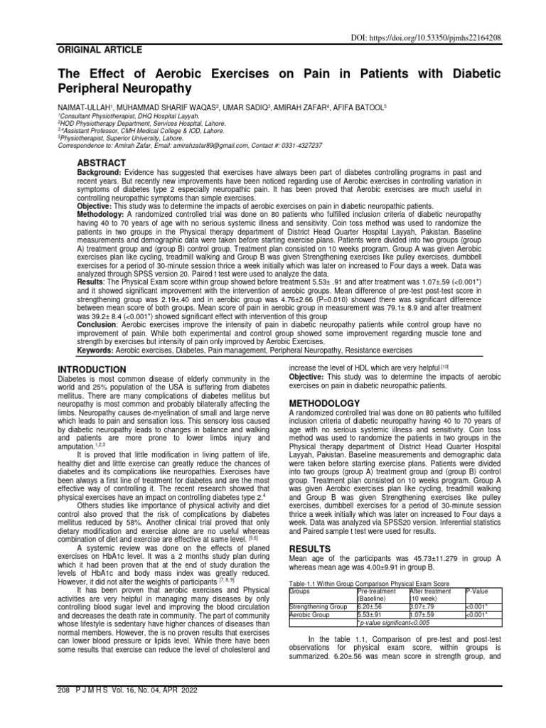 The Effect of Aerobic Exercises On Pain in Patients With Diabetic ...