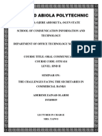 THE CHALLENGES FACING THE SECRETARIES IN COMMERCIAL BANKS Seminar