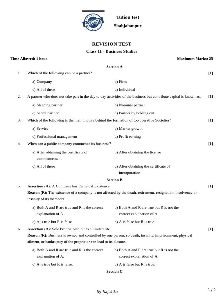 Tution Test: Shahjahanpur | PDF | Business | Employment