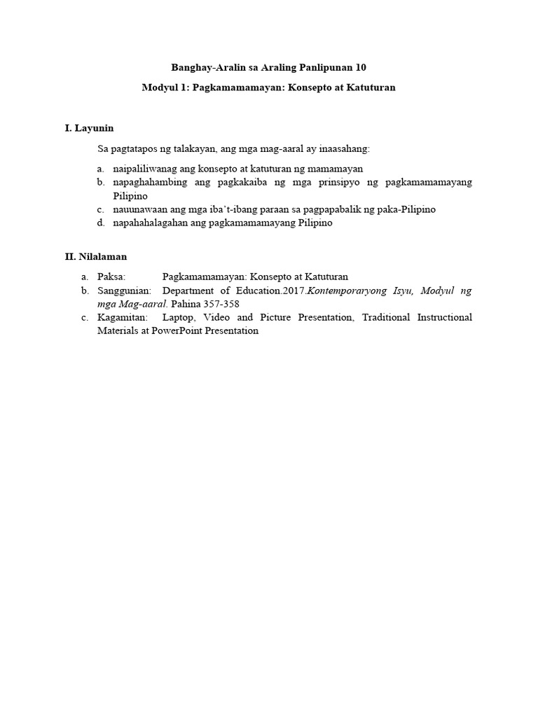 Lesson plan in grade 10 module 1 part 1 pdf