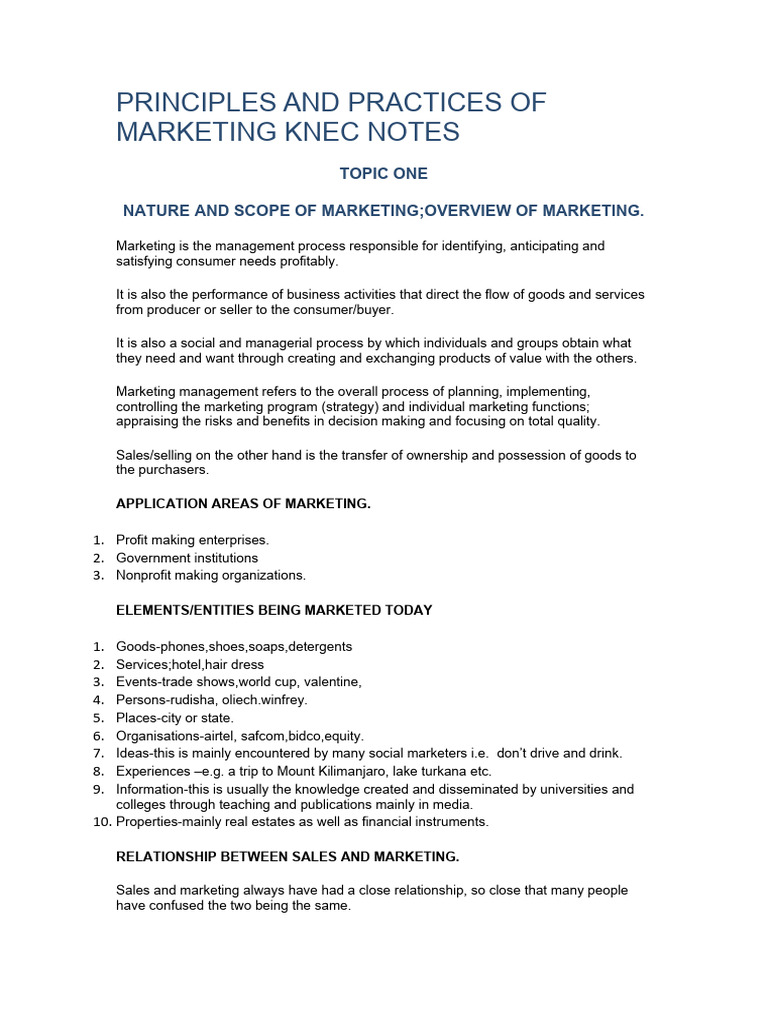 Principles and Practices of Marketing Notes (VVP) | PDF | Marketing | Sales
