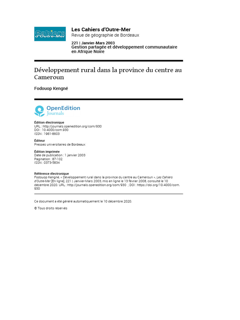 GIC et développement rural au Cameroun | PDF | Cameroun | Agriculture
