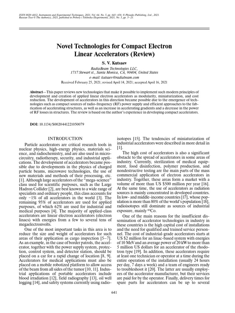 Compact Electron Linear Accelerators Review | PDF | Particle ...