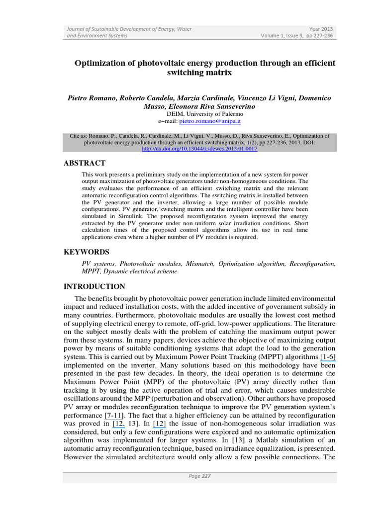 Optimization of Photovoltaic Energy Prod | PDF | Photovoltaics ...