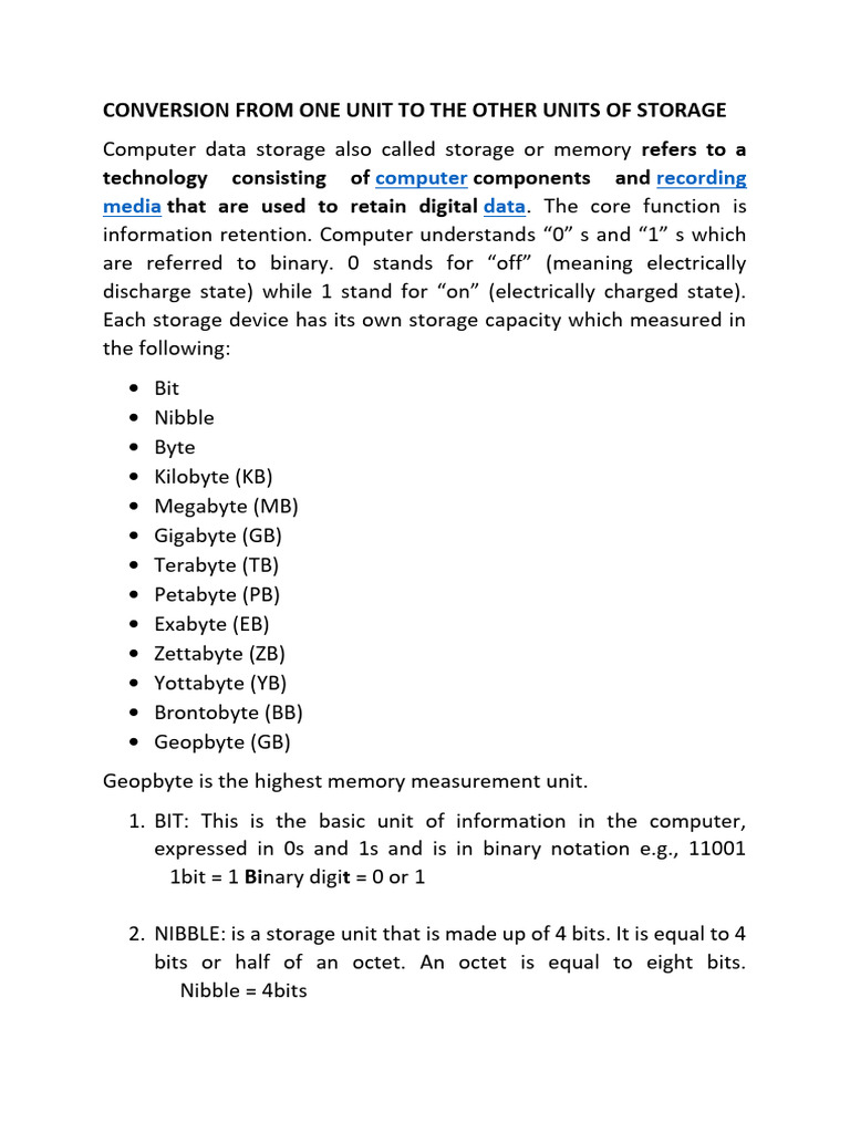 4762 - Conversion From One Unit To The Other Units of Storage | PDF ...