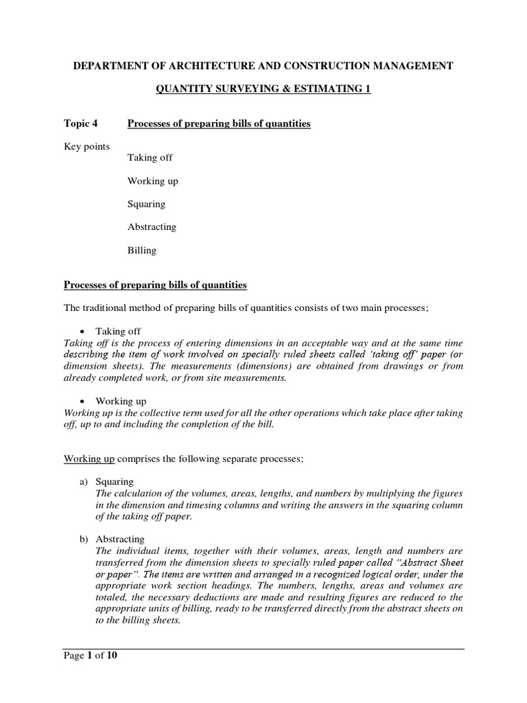 Bill of Quantities Preparation Process | PDF | Area | Measurement