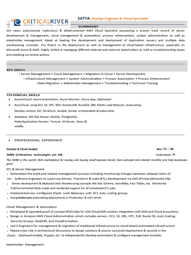 DevOps Engineer at Criticalriver Technologies | PDF | Cloud Computing ...