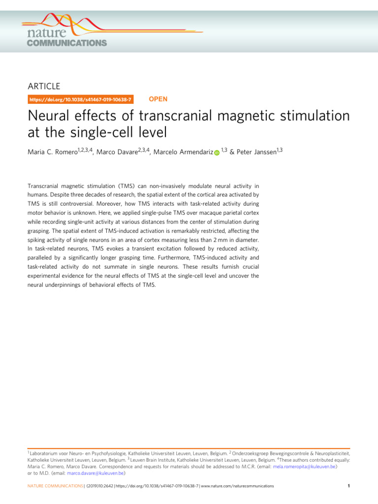 Neural Effects of Transcranial Magnetic Stimulation | PDF | Brain ...