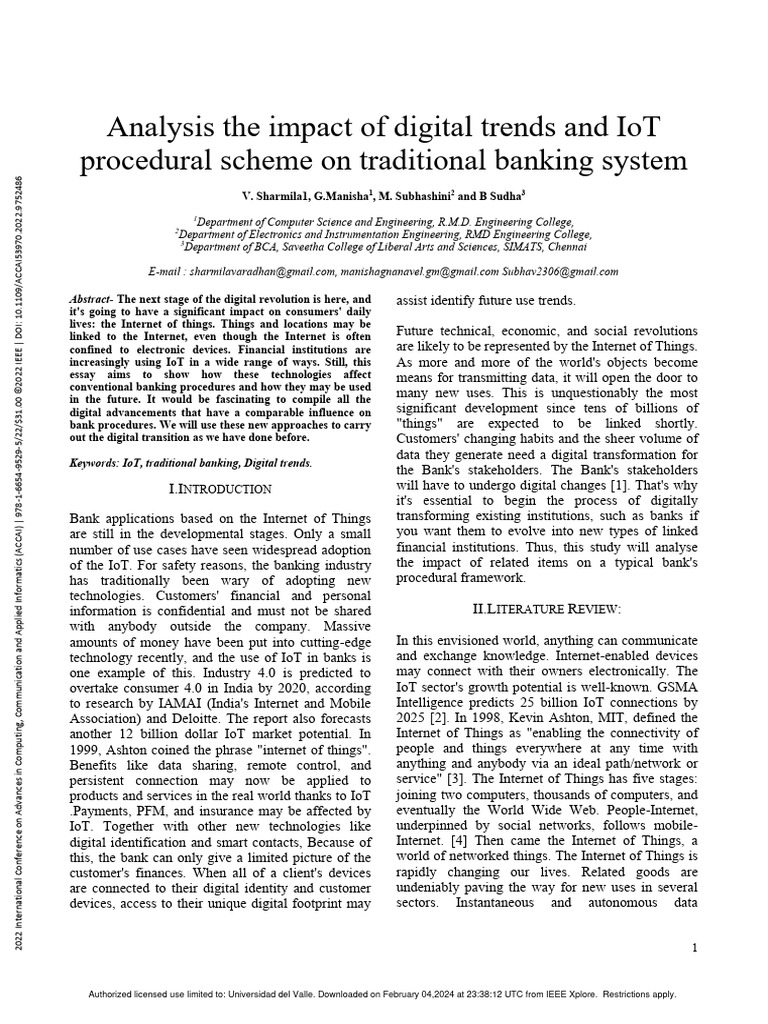 Analysis Impact of Digital Trends and IoT On Traditional Banking System ...