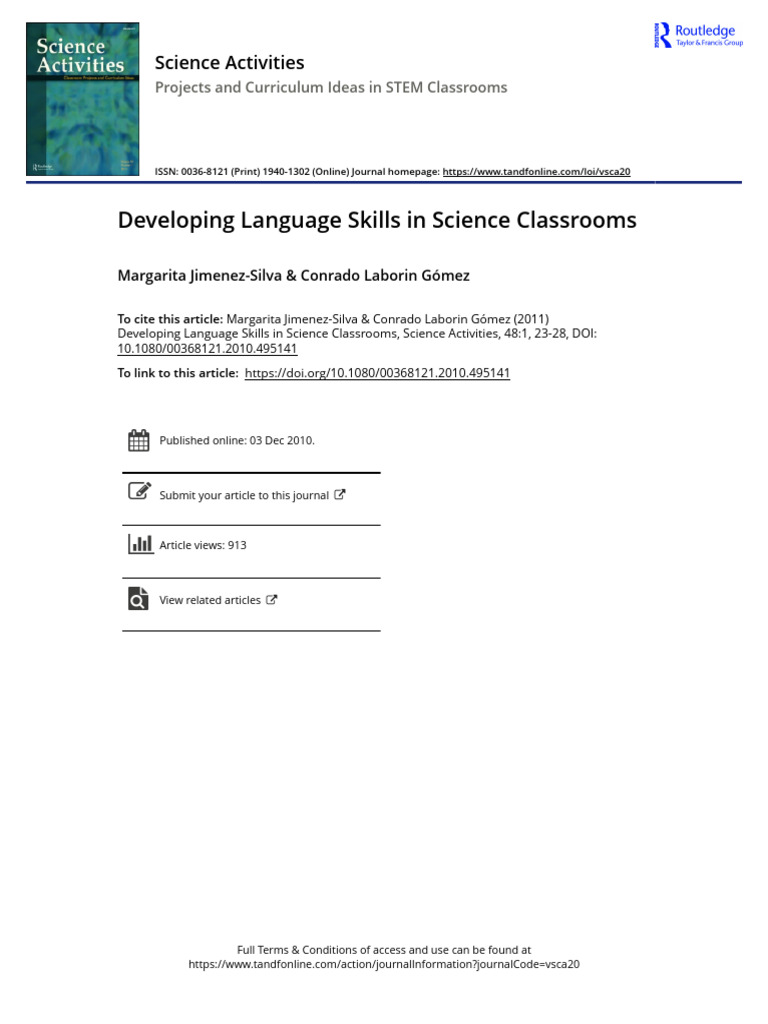 Developing Language Skills in Science Classrooms | PDF | English As A ...