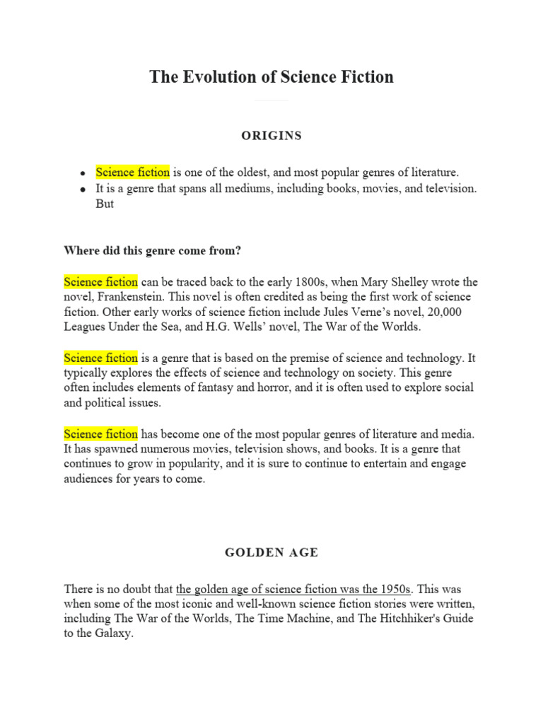 Evolution of Science Fiction Genre | PDF | Science Fiction | Dune (Novel)