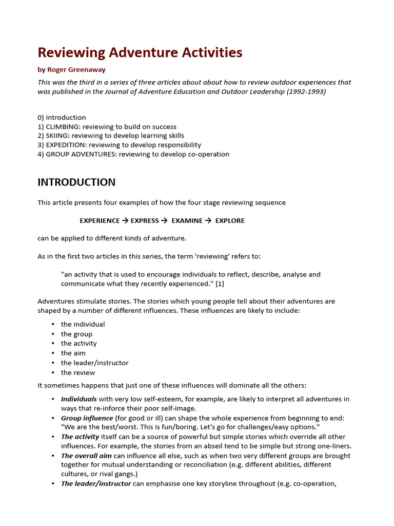 Evaluating Group Adventure Experiences | PDF | Learning | Experience