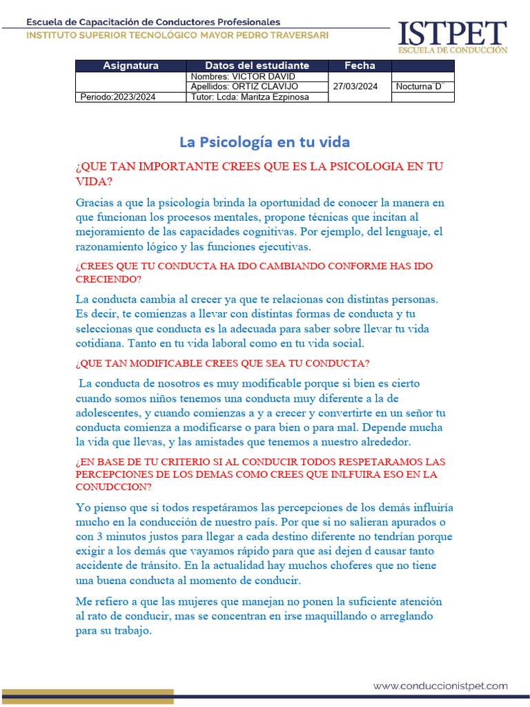 Importancia de la Psicología en la Conducta | PDF | Relaciones ...