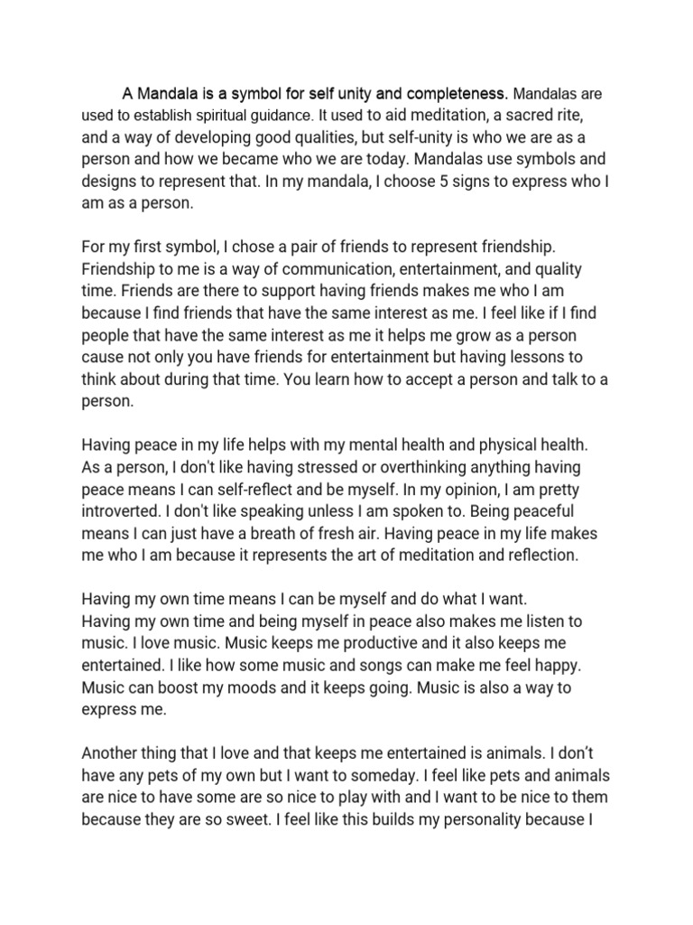 Mandala Essay Example 2 ( Rough Draft) PDF Pet Meditation