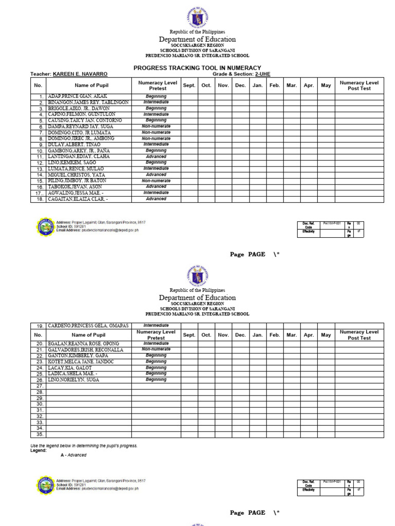 Progress tracking tool in numercay pdf reading process learning