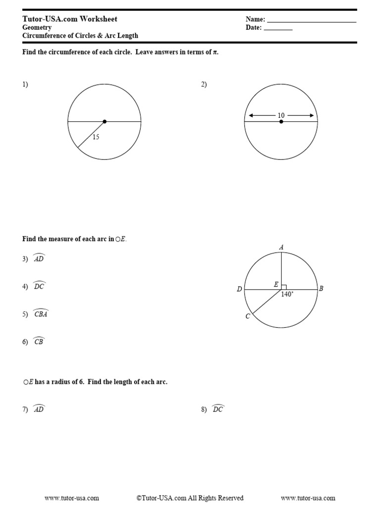 Arc Worksheet PDF