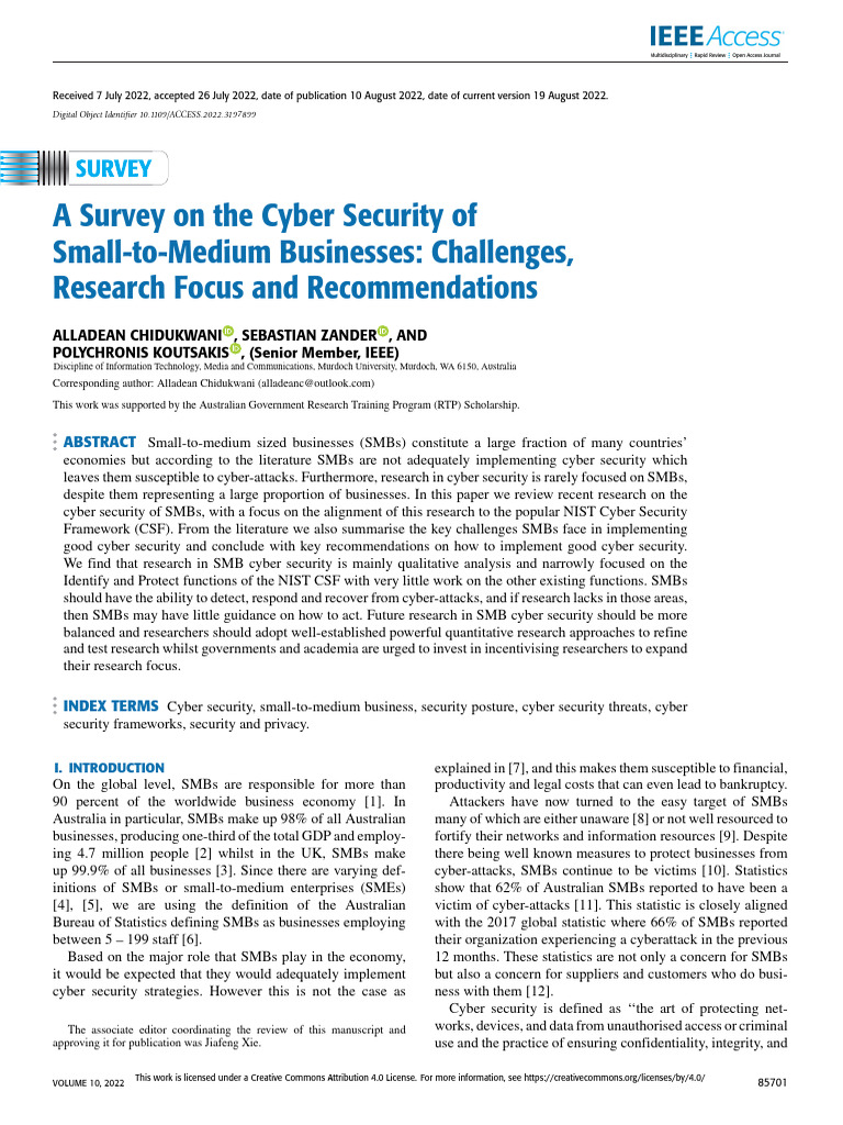 A Survey On The Cyber Security of Small-to-Medium | PDF | Computer ...
