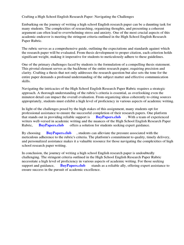 High School English Research Paper Rubric | PDF | Rubric (Academic ...
