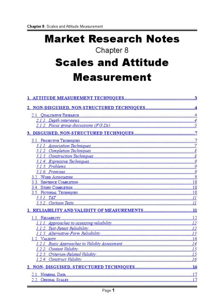 Scales and Attitude Measurement Validity (Statistics) Level Of