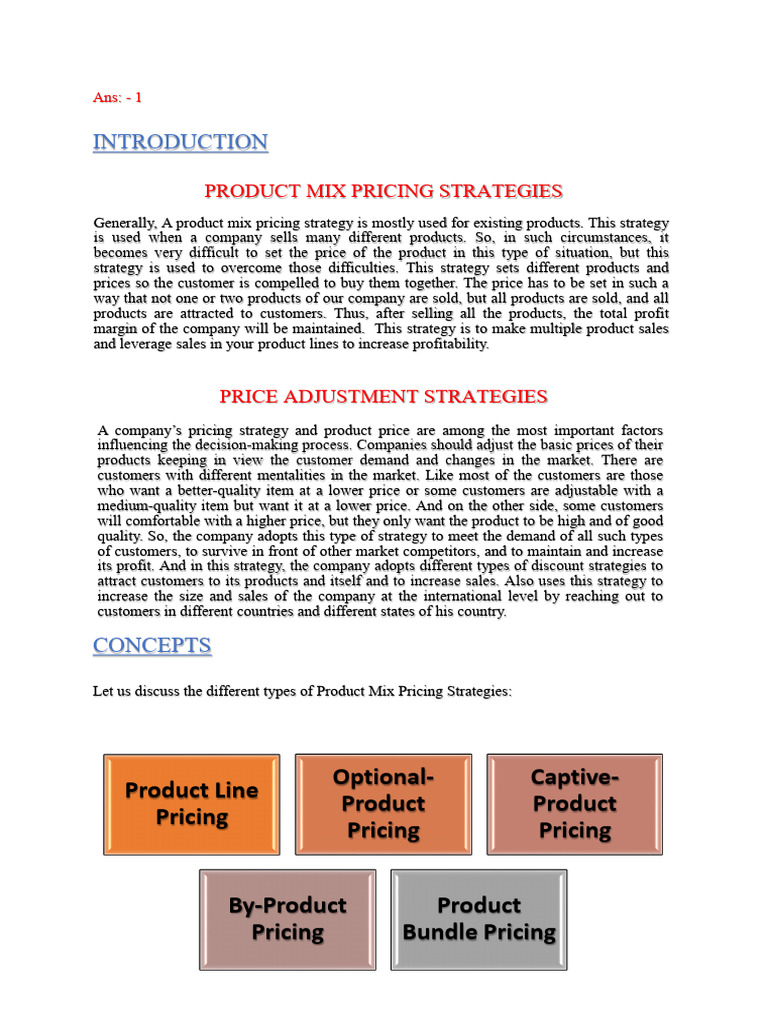 Product Mix Pricing Strategies Explained | PDF | Pricing | Consumer ...