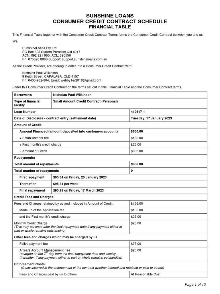 Sunshine Contract | PDF | Credit Card | Credit