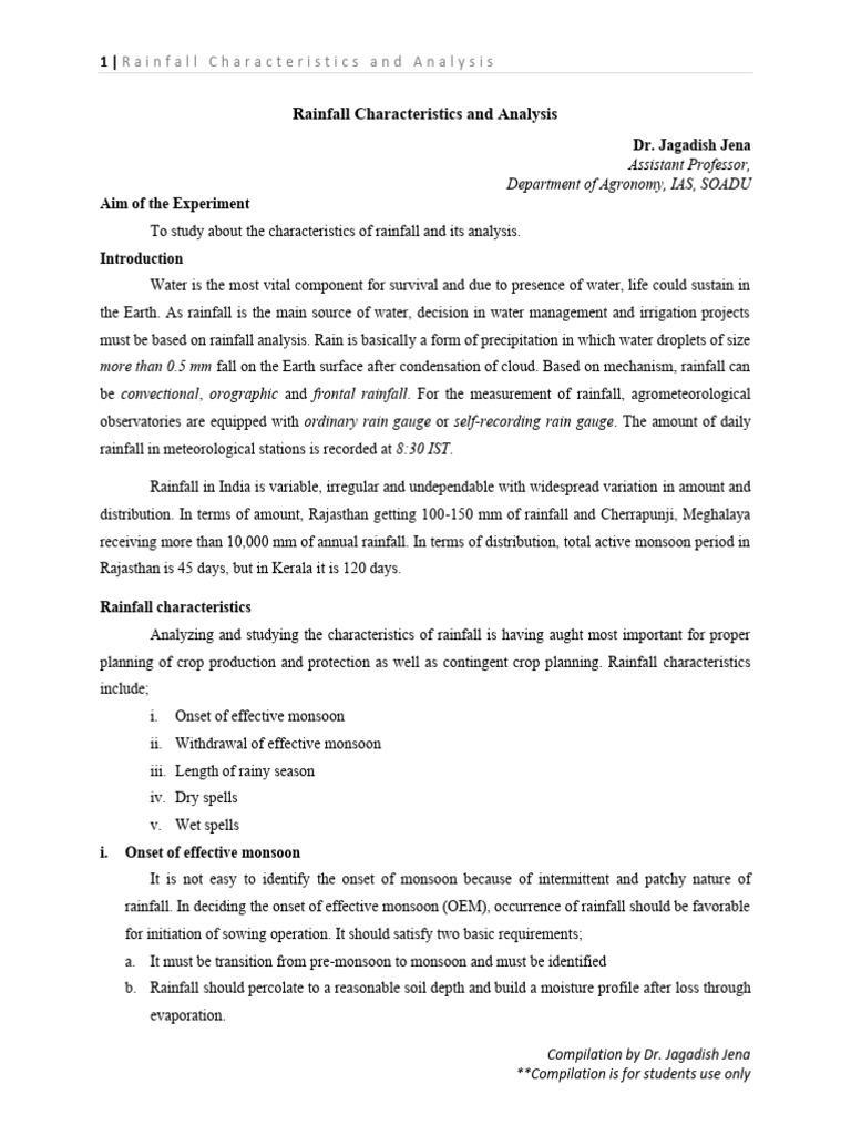 Rainfall Characteristics and Analysis Guide | PDF | Precipitation | Rain