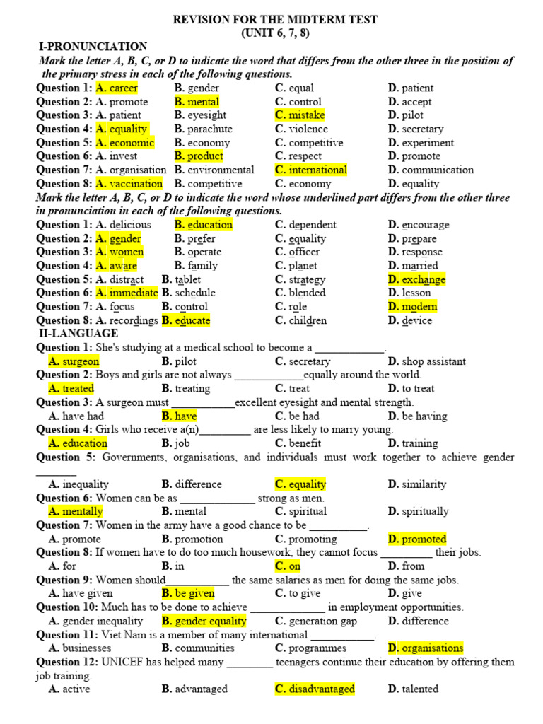 Revision For The Midterm Test GV | PDF | Gender Inequality | Gender Studies