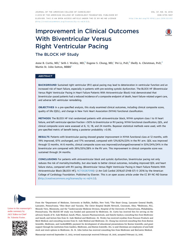 BLOCK HF Trial. JACC 2016 | PDF | Artificial Cardiac Pacemaker | Heart ...