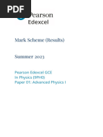 Mark Scheme (Results) Summer 2023: Pearson Edexcel GCE in Physics (9PH0) Paper 01: Advanced Physics I