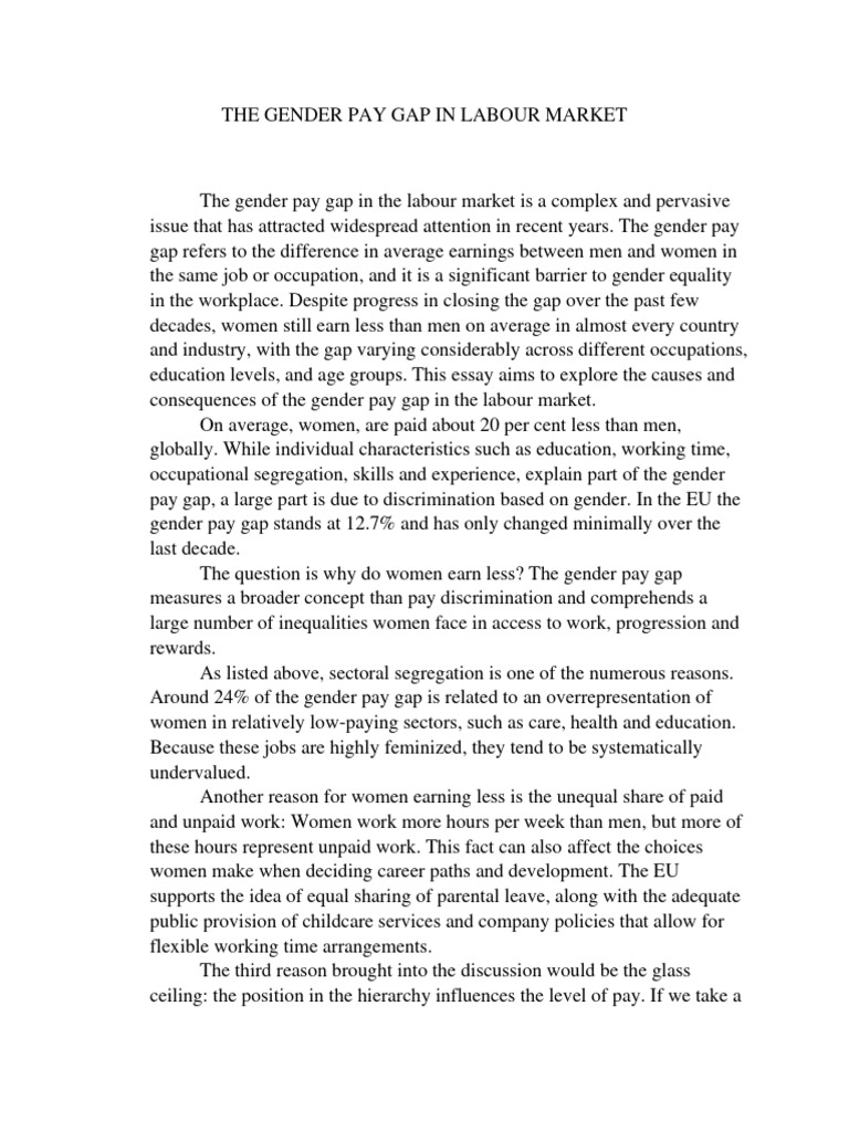 The Gender Pay Gap In Labour Market Pdf Gender Pay Gap