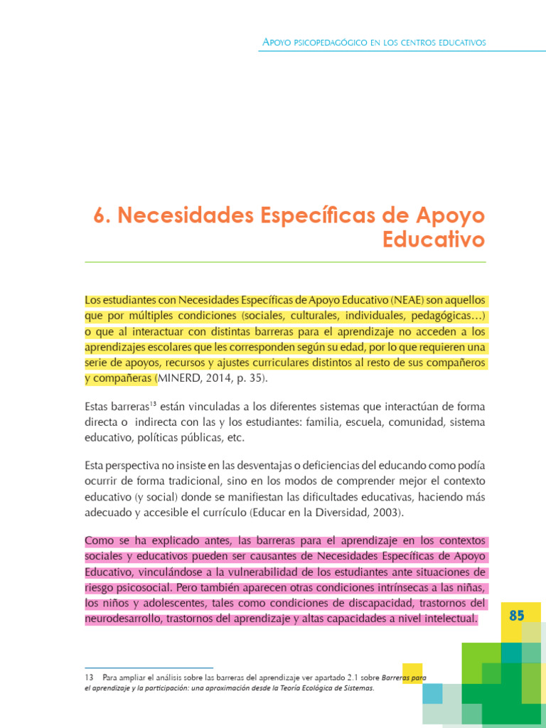 Tipos de Necesidades Específicas de Apoyo | PDF | Discapacidad ...