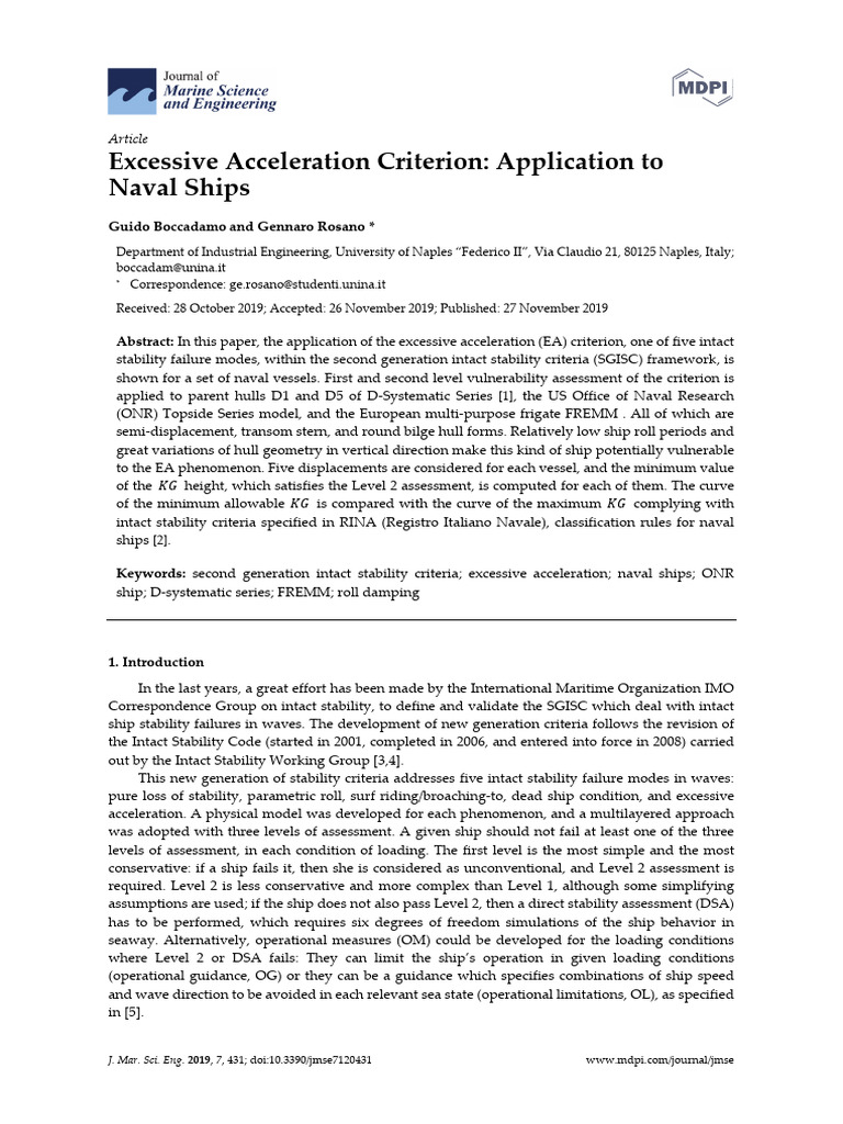 Excessive Acceleration Criterion Application To Na | PDF | Ships ...