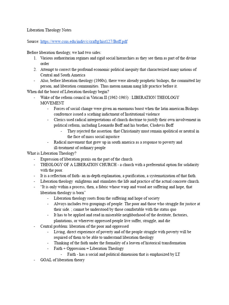 Liberation Theology Notes | PDF | Catholic Church | Reality