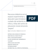 Recursos Didácticos en El Espacio Experimentar y Descubrir para Fortalecer El Cuidado Del Ambiente en Los... - Trabajos de Investigación - 3753 Palabras