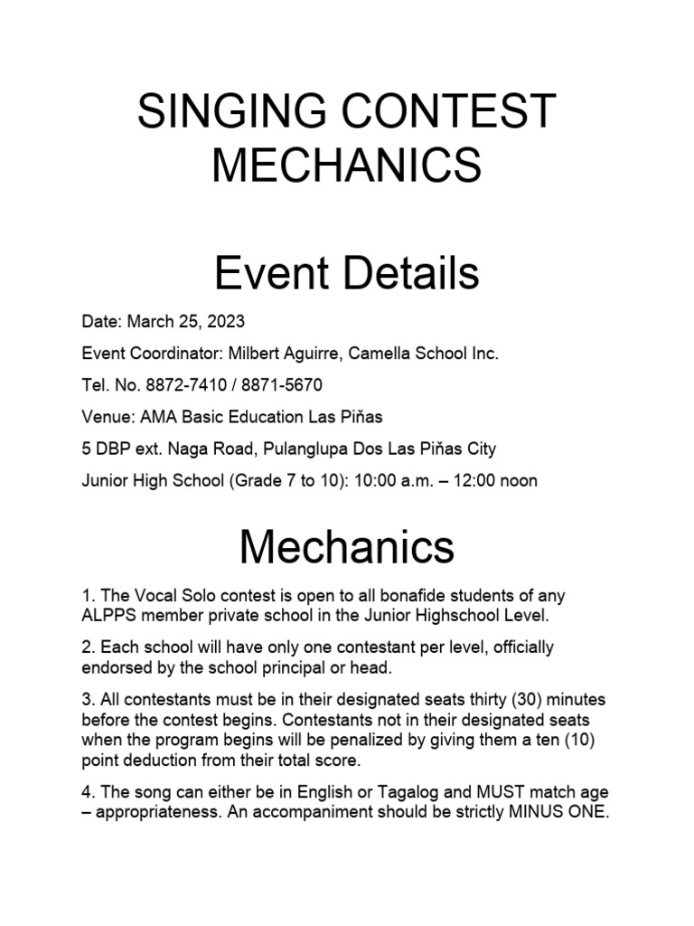 Allps Singing Contest Event Details, Mechanics and Criteria For Judging ...