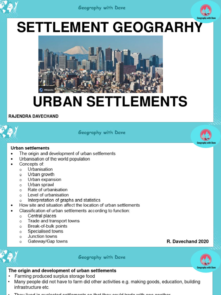 Urban Settlement Geography Overview | PDF | Urbanization | Economies