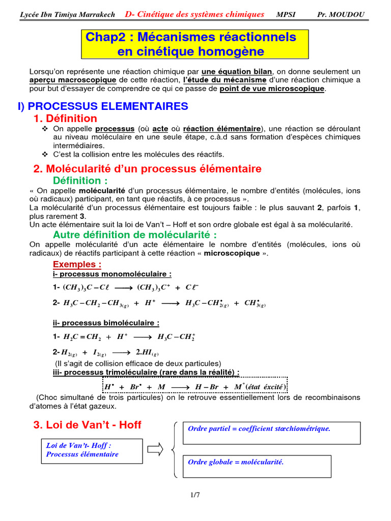 Cinetique Chap2 | PDF | Cinétique chimique | Réactions chimiques