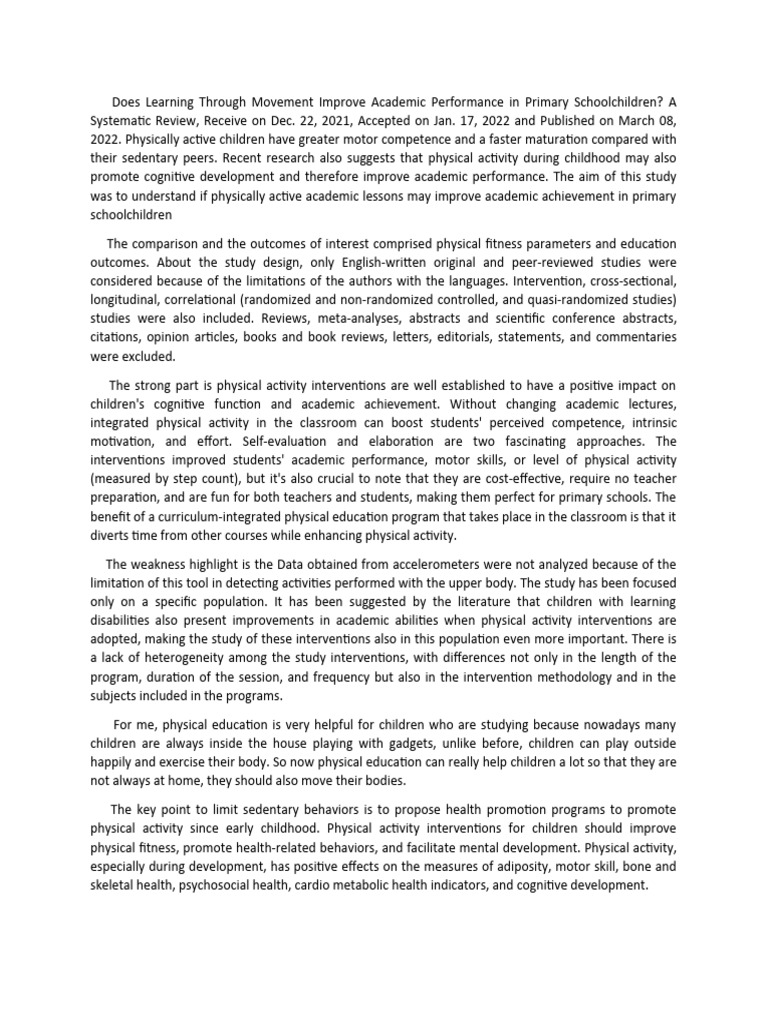 Critique Paper Pdf Physical Education Behavioural Sciences