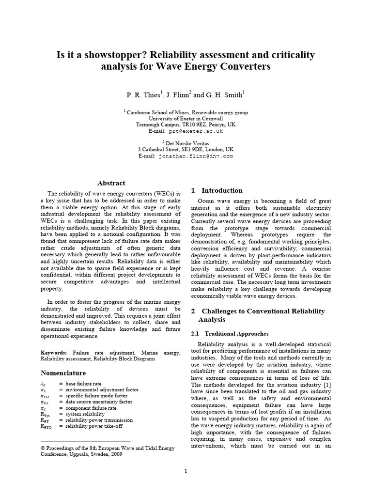 Wave Energy Converter Reliability Analysis | PDF | Reliability ...