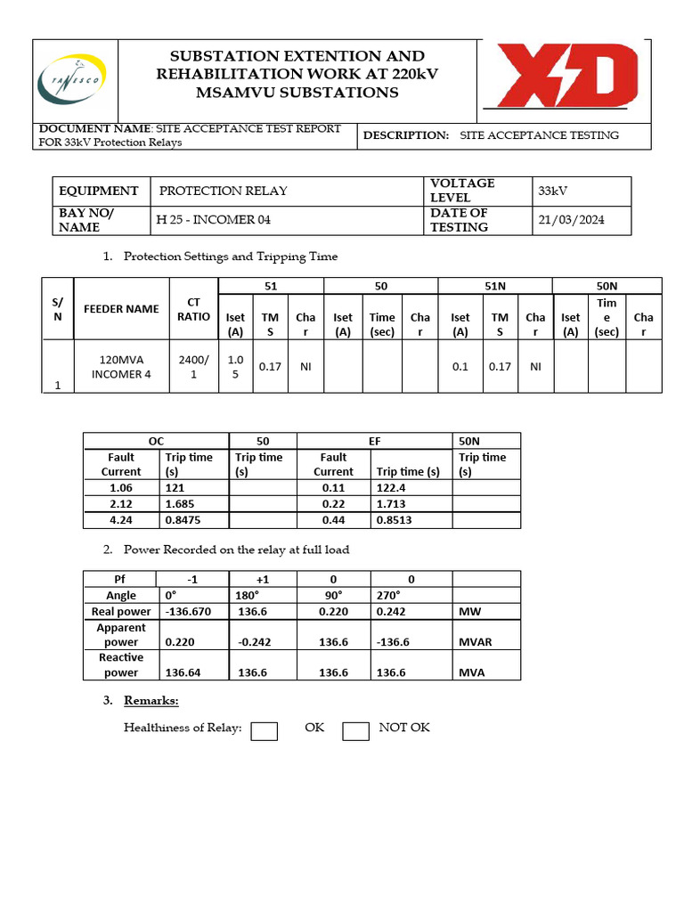 33kv Relay Testing Download Free Pdf Electrical Substation Ac Power