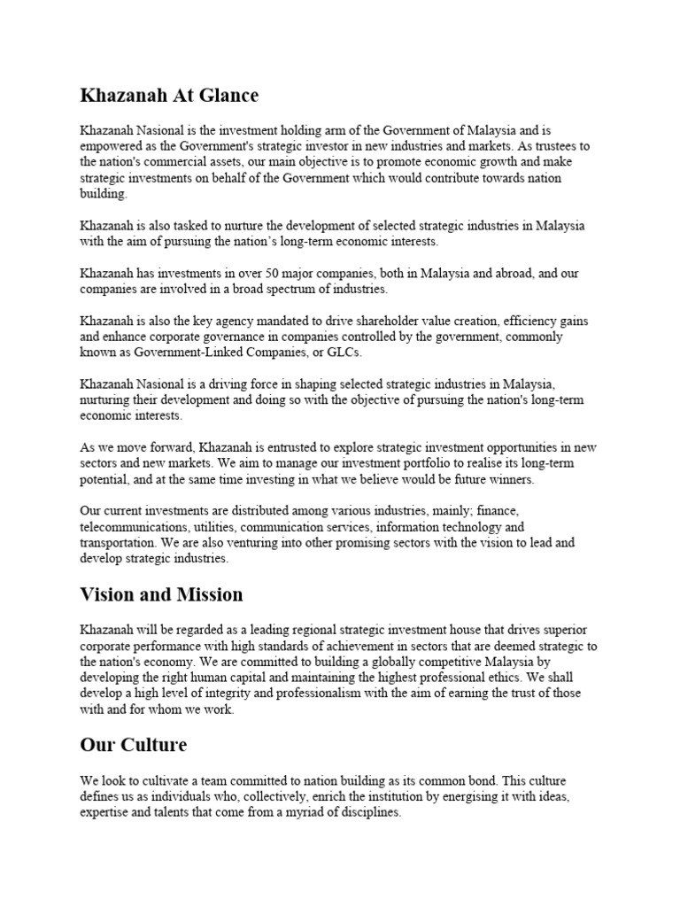 Khazanah at glance pdf najib razak economies