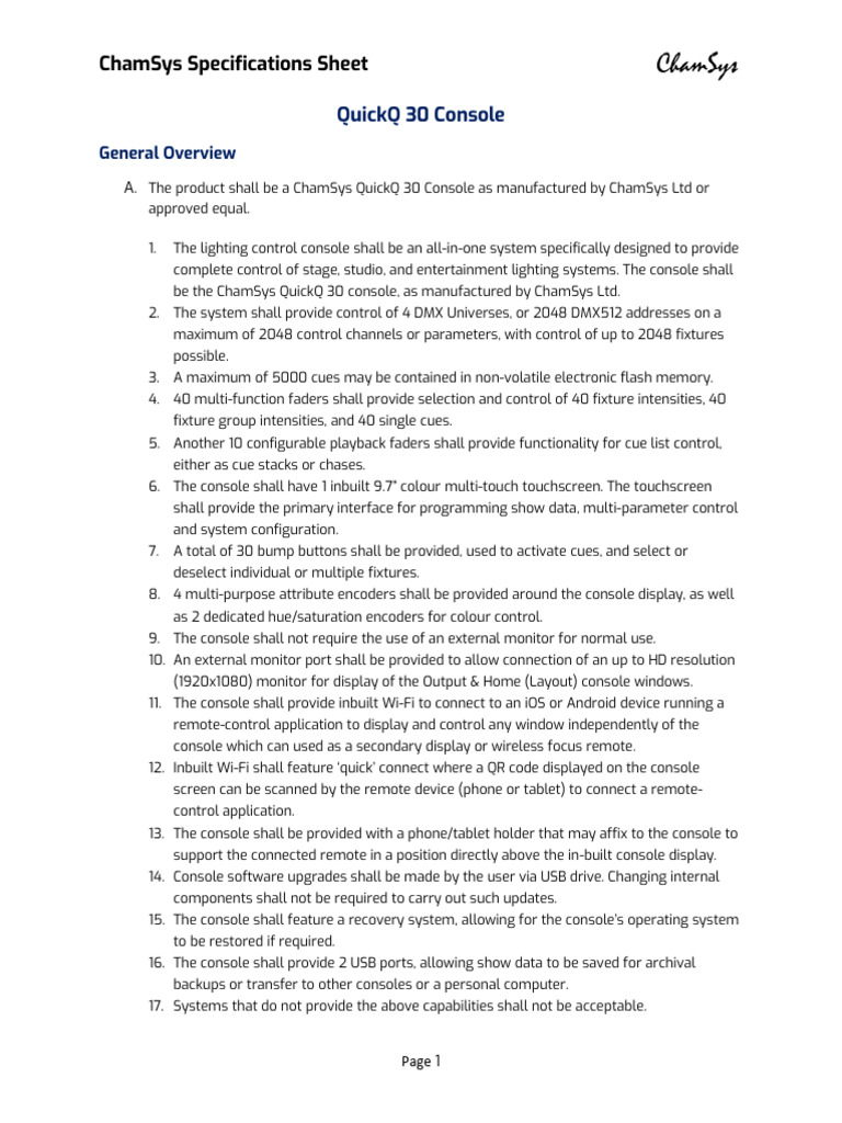 ChamSys QuickQ 30 Console Overview | PDF | Command Line Interface | Usb
