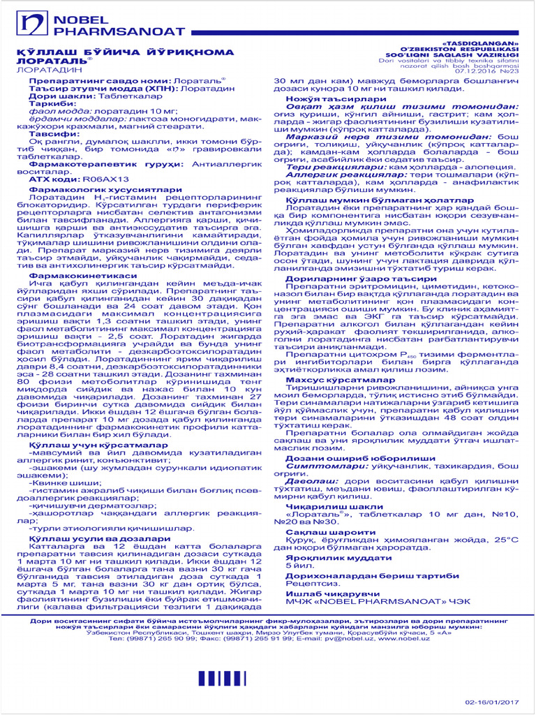 Loratal 10mg Tabletkalar 10 Medication Guide | PDF