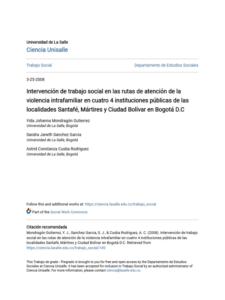 Intervención de Trabajo Social en Las Rutas de Atención de La Vio | PDF ...