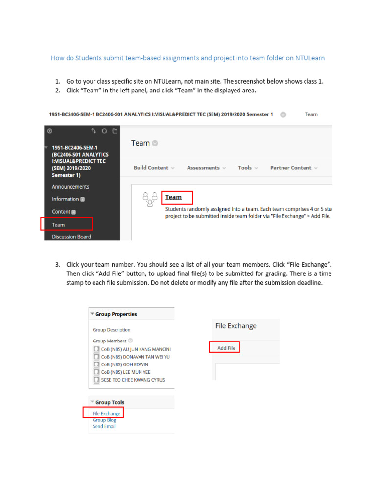 Submitting Team Assignments on NTULearn | PDF